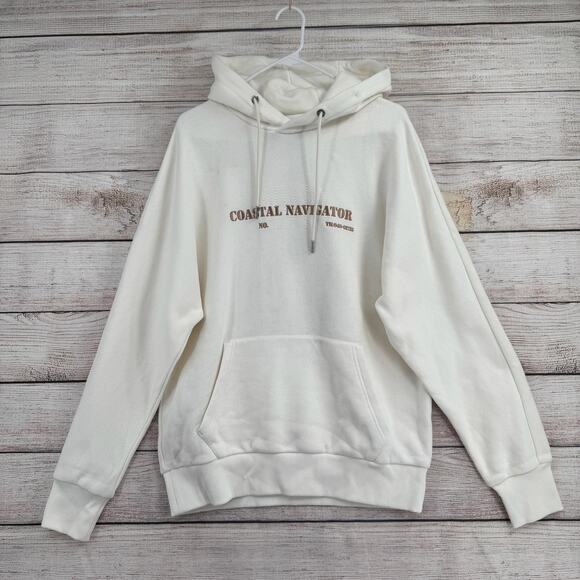 Tommy Hilfiger Hoodie Mens Medium White Coastal Navigator Pullover Hilfiger Logo - Picture 1 of 11